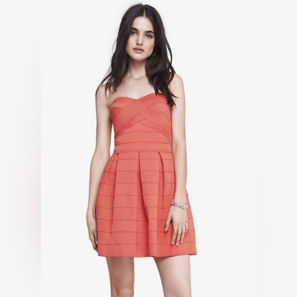 Express Coral Strapless Bandage Dress Size Large